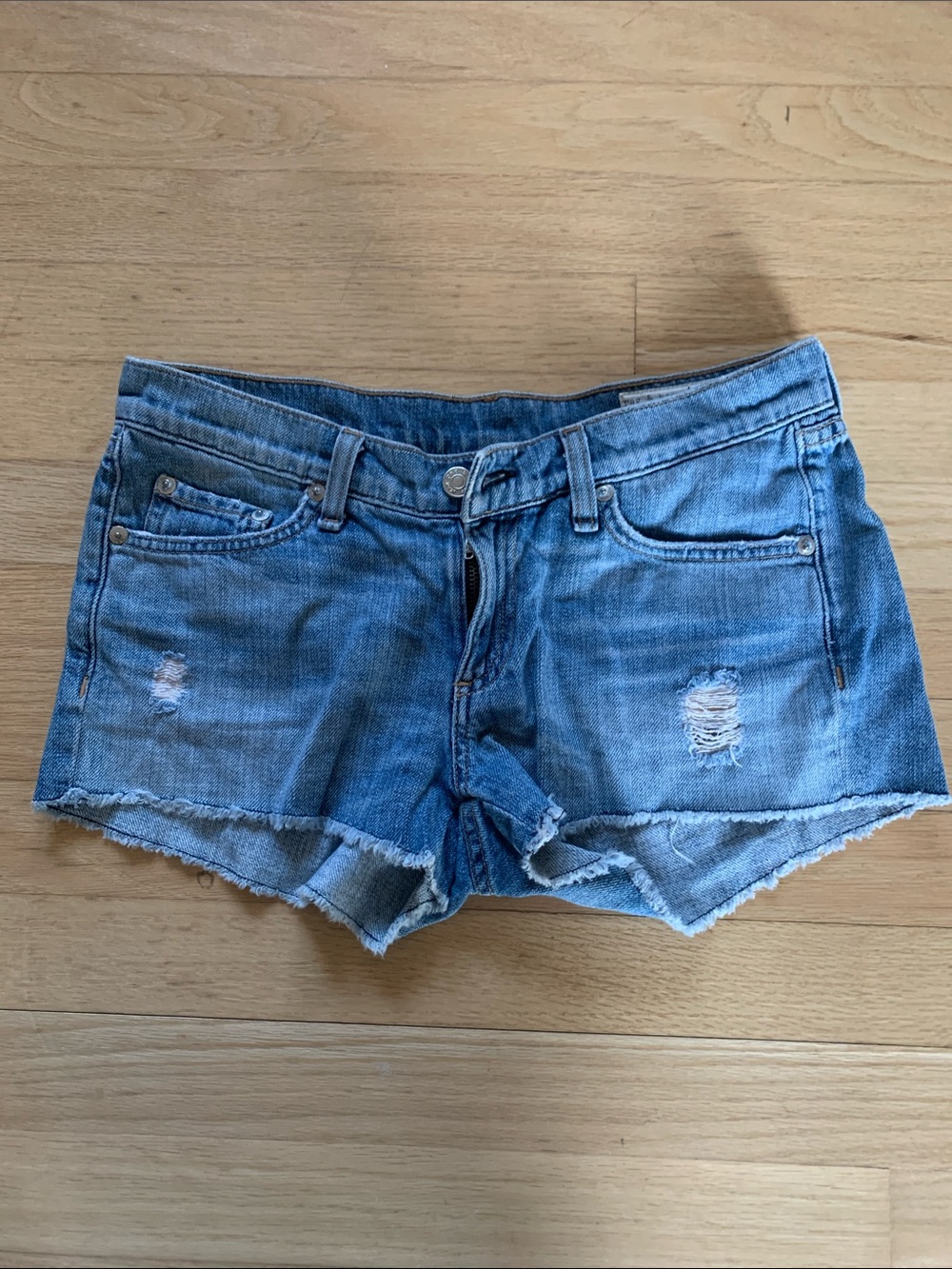 rag & bone Distressed Light Blue Denim Low RIse Shorts Size 25